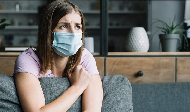 scary girl with a polution mask