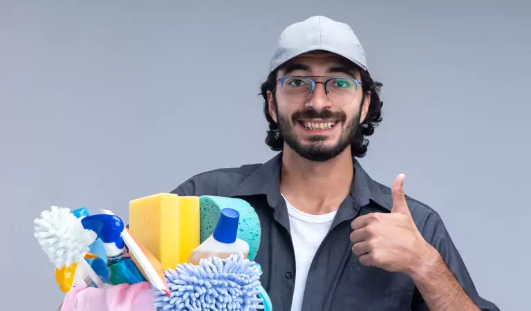 young man is ready to clean house