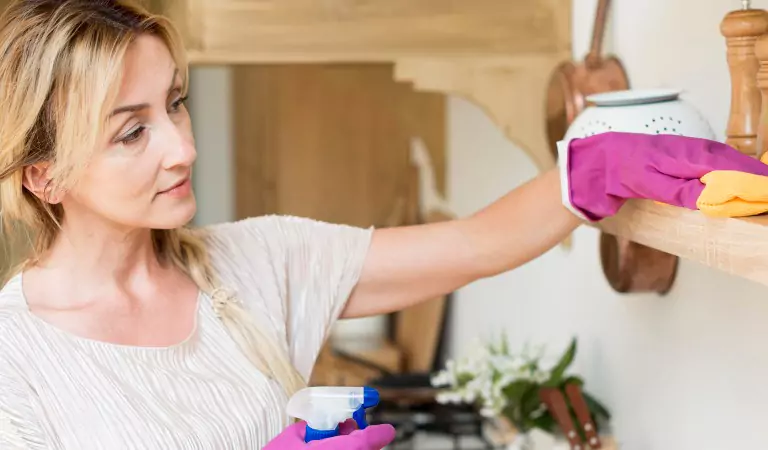 woman cleaning a household surface
