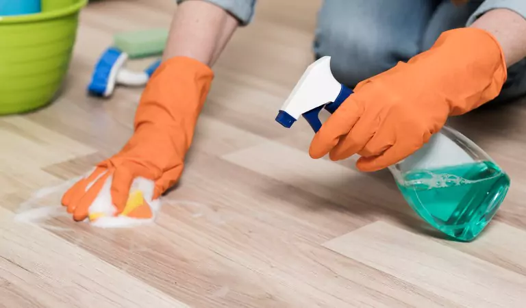cropped picture of a person disinfecting a floor