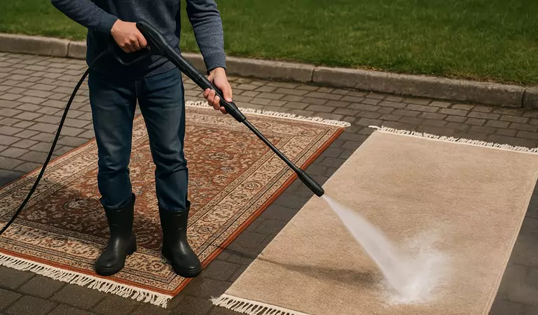 cropped picture of a person cleaning carpet rugs