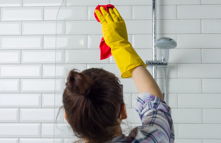young woman sprucing up a bathroom
